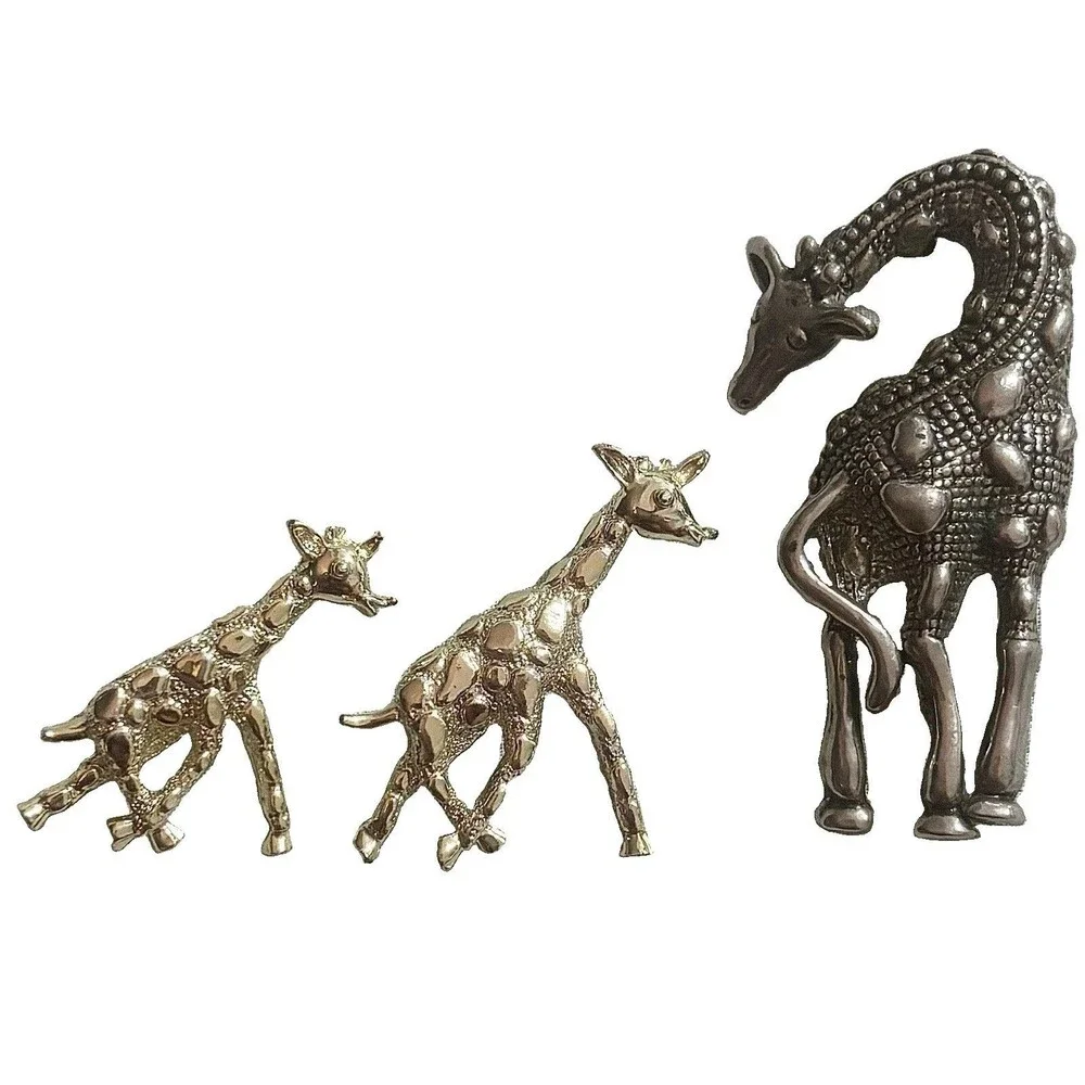 Vintage Giraffe Brooch Lot Gold Tone Pair + Large Silver Animal Safari Jewelry